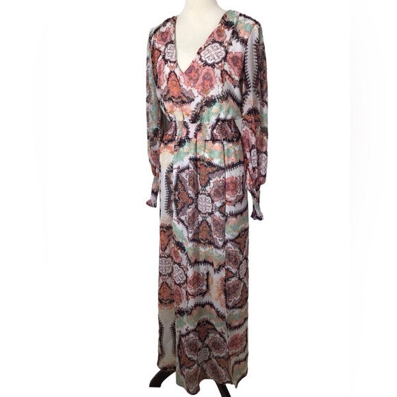 INC International Concepts Smocked Puff Sleeve Maxi Dress Size XL - Picture 3 of 7